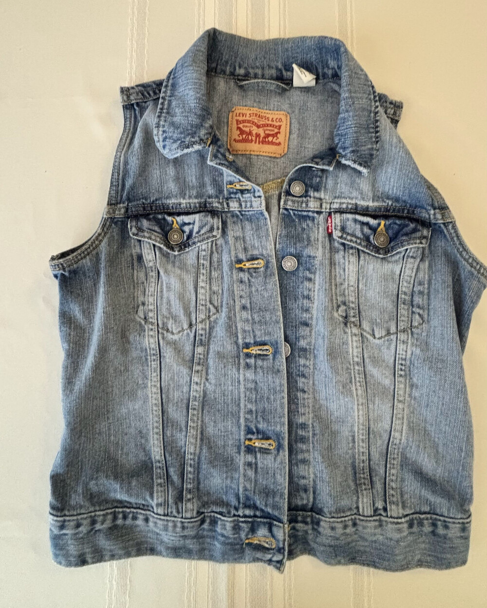 Levi Strauss & Co Denim Vest Distressed Sleeveless Blue